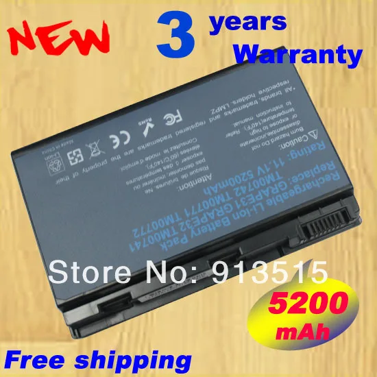 

6 cells 5200mAh Replacement Battery TM00741 TM00751 GRAPE32 FOR ACER Extensa 5620G 5210 5220 TravelMate 5310 5320 5520 5720