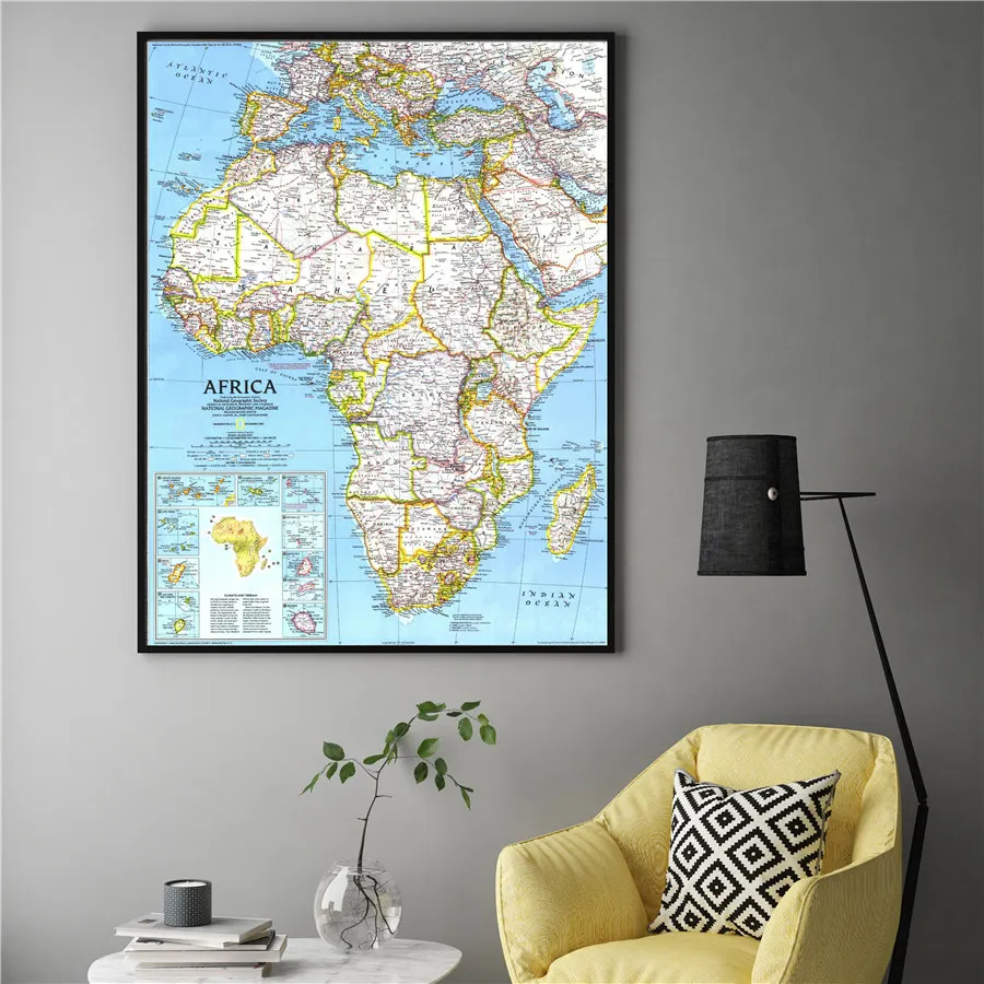 

Africa Map Realistic Geography Delicate Texture Canvas Wall Art Sticker Comprehensive Print Image Learning Education Home Decor
