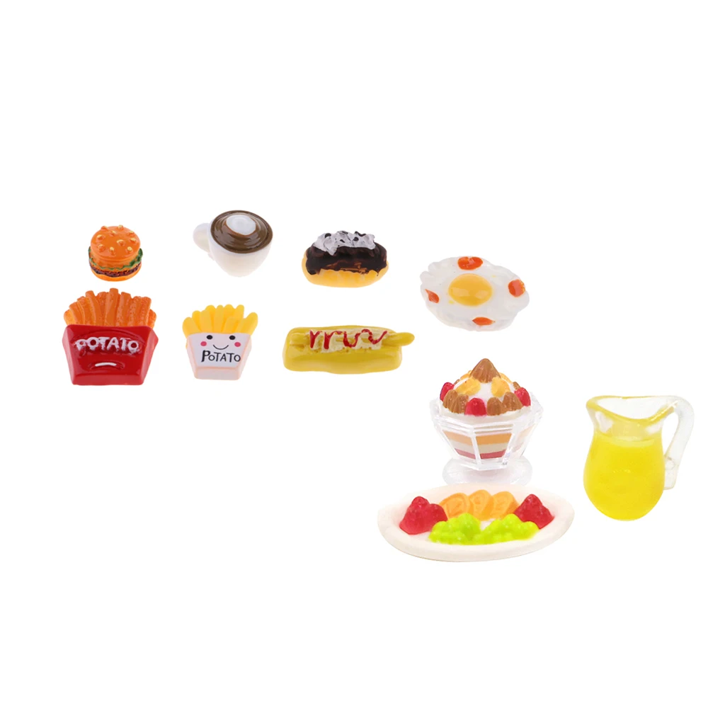 Dollhouse Miniature Snack Model Fast Food Breakfast Dessert Juice Model 1/12 Scale Decor Kitchen Accessory