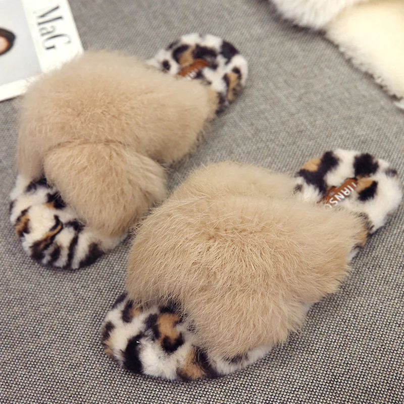 

Moxxy Winter Leopard Home Slippers Warm Fur Slippers Women Autumn Fur Shoes Woman Flats Plush Shoes Flip Flops Indoor Slippers