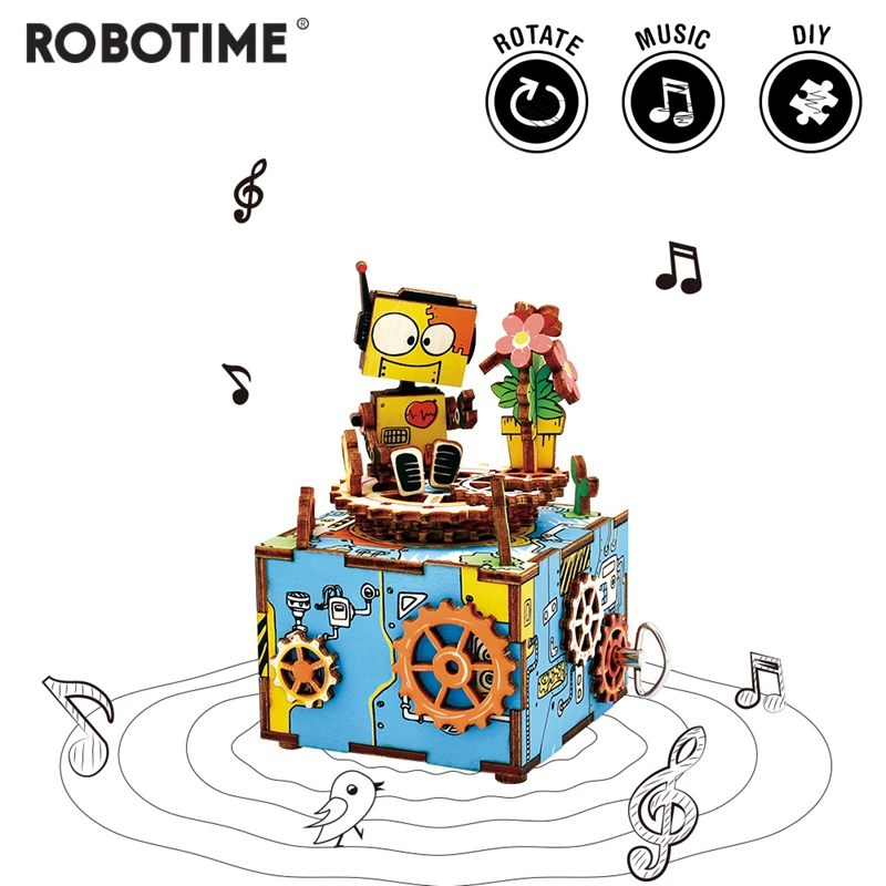 

Robotime DIY Machinarium 3D Wooden Puzzle Game Assembly Rotatable Music Box Toy Gift for Children Adult AM305