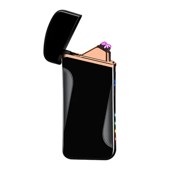 

USB charging marquee power display cigarette lighter novelty metal double arc windproof electronic lighter mens gift smoker