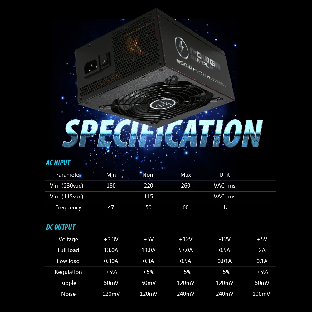 800 Вт блок питания ATX12V V2.31 активная PFC полностью модульная конструкция компьютера с низким уровнем шума 120 мм вентилятор 100-240 В для Intel PC Case настольных игр