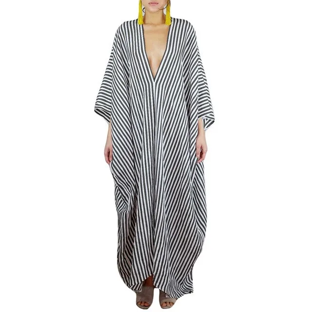 

2019 Womens Summer Striped Oversized Dress Casual Kaftan Long Sleeve Loose Dresses Elegant Long Maxi Boho Dresses Vestidos