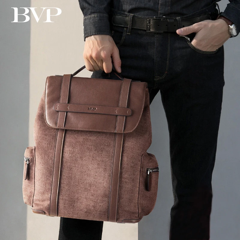 Рюкзак BVP для мужчин вместительный Деловой из коровьей кожи 14 дюймов 50|brand leather