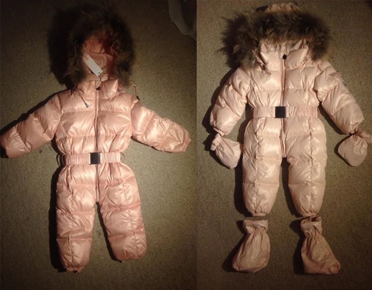 Детский зимний комбинезон зимняя одежда для детей от 3 до 36 месяцев, белый утиный пух, теплый меховой зимний комбинезон для новорожденных, розовый и черный цвета, зимняя одежда для маленьких мальчиков и девочек