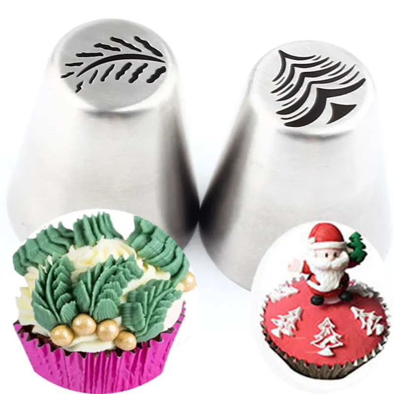 

Cake Decoration Tools 2Pcs Christmas Tree Piping Icing Tips Pastry Russian Nozzles Baking Pastry Cupcake Cookie Confectionery