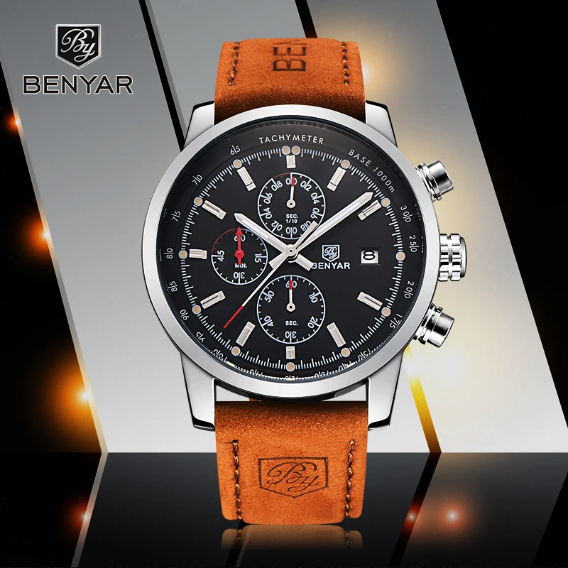 Online Reloj Hombre 2017 superior de la marca de lujo de BENYAR de moda de deporte cronógrafo de relojes de cuarzo militar Reloj Relogio Masculino