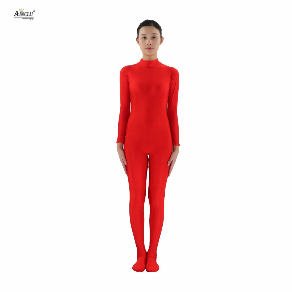 Ainclu для женщин лайкра спандекс Zentai красный кожи плотно без головы и голые руки взрослых танцевальная одежда Костюм Hallween боди