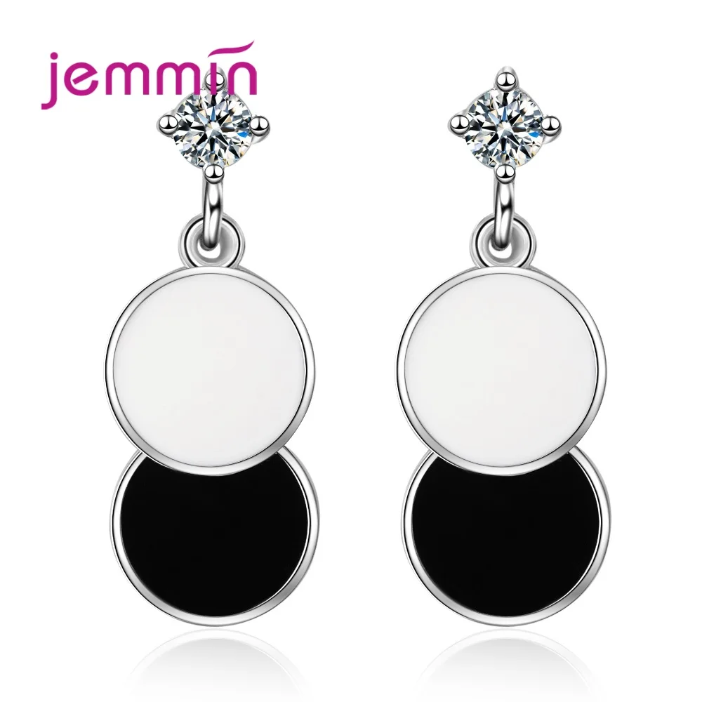 

Wholesale Big Round Black& White Dangle Earrings For Sale New Amazing 925 Sterling Silver Bridal Wedding Party Jewelry