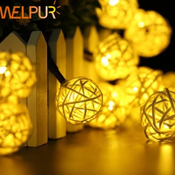 

Rattan Ball String Lights 5M 20Led AC220V /110V Warm White Fairy Light Holiday Lighting For Party Christmas Wedding Decoration