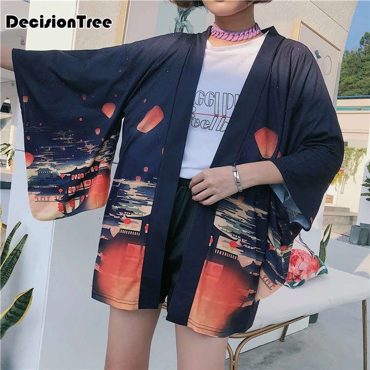 

2019 summer kimono cardigan casual half sleeve loose black women japanese kimono plus women outerwear