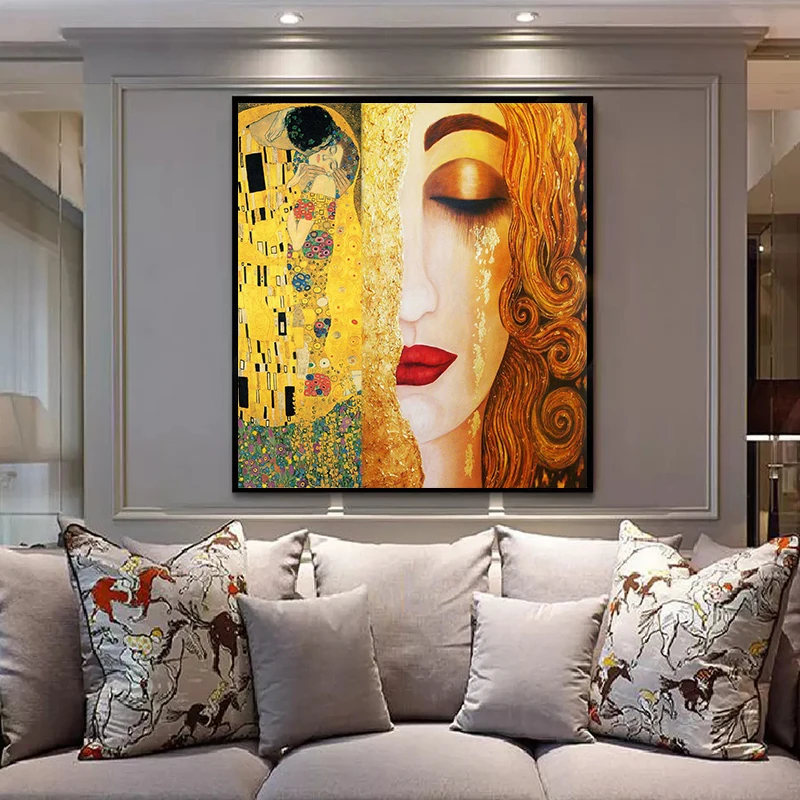SELFLESSLY Art Gustav Klimt Golden Tears And Kiss Paintings Canvas Wall Art Printed Pictures Famous Artwork Decorative Painting