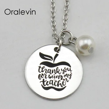 

THANK YOU FOR BEING MY TEACHER Inspirational Hand Engraved Custom Pendant Female Chain Necklace Charm Jewelry,10Pcs/Lot, #LN1758