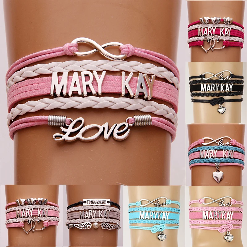 

(10pcs/lot) Infinity Love MARY KAY Bracelet Heart Charm Leather Rope Wrap Bracelets & Bangles For Women Men Jewelry 6Colors
