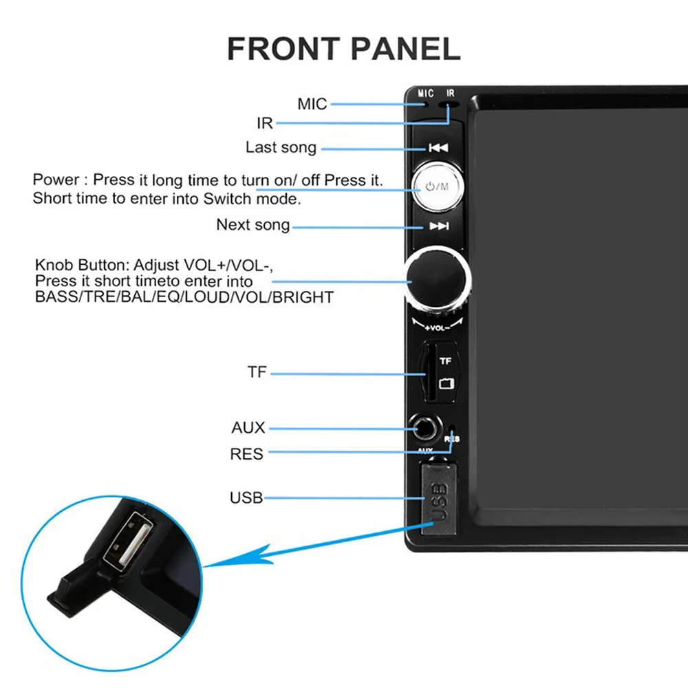 Podofo 2 din Car Multimedia Player 7010B Audio Stereo radio 7\