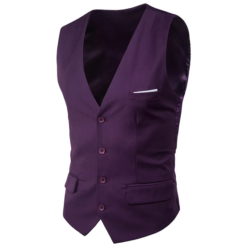 Модный мужской жилет свадебный жилет торжественное платье лучший мужской однотонный жилет мужские винные вечерние вечерняя одежда мужская тонкая верхняя одежда - Цвет: purple