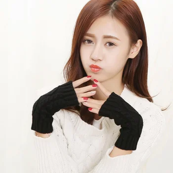 

High Quality Unisex Men Women Arm Warmer Winter Fingerless Knitted Long Gloves Cute Mittens