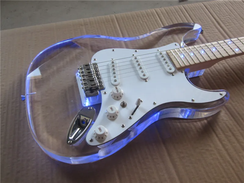 

Electric guitar NEW st guitarra/maple neck oem Acrylic body electric guitar/with LED/guitar in china