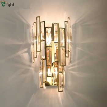 

Luxury Hall Wall Lamp Led E14 Plated Gold Steel K9 Crystal Led Wall Scones Lustre Led Lighting Lamparas Fixtures For Bedroom