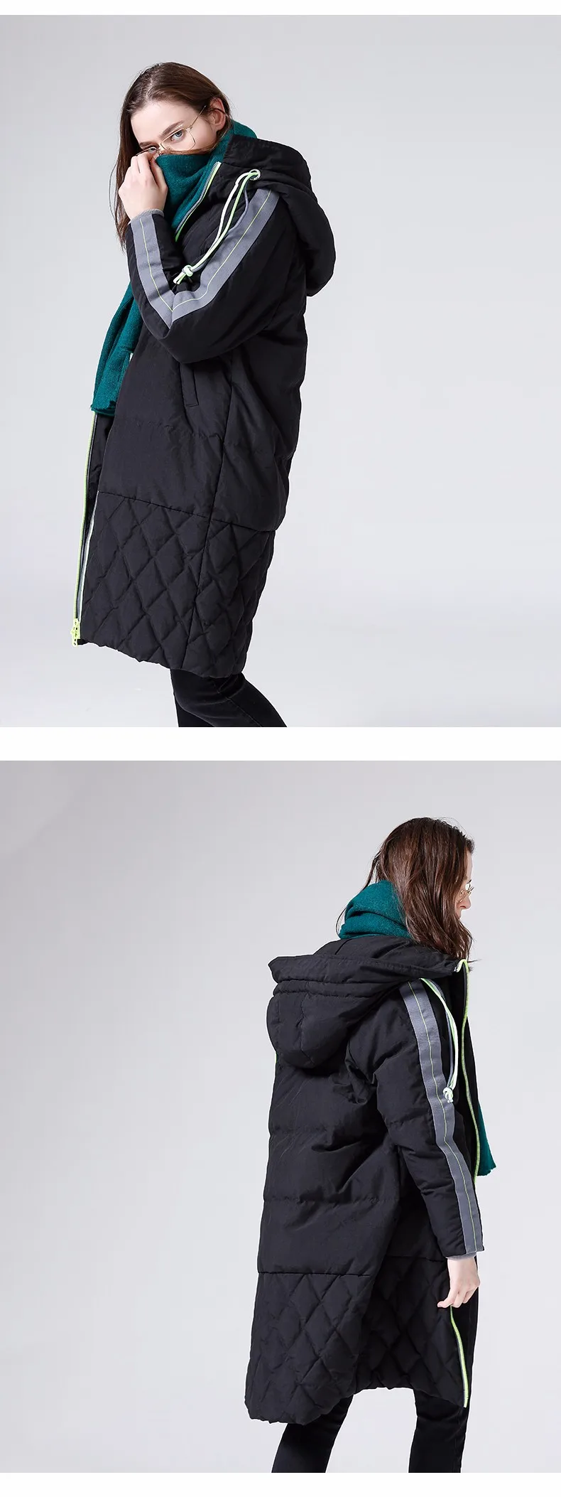 Toyouth Подпушка пальто Зима Для женщин мода длинные толстые с капюшоном в полоску Одежда с длинным рукавом Повседневное Подпушка пальто