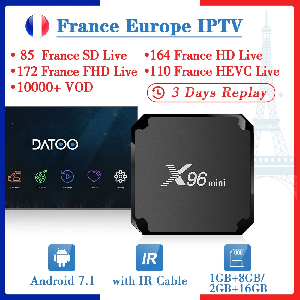 

X96MINI DATOO IPTV France Spain Italy IP TV 1 Year Android 7.1 1G+8G/2G+16G French IPTV France Italy Arabic Turkey Portugal Box