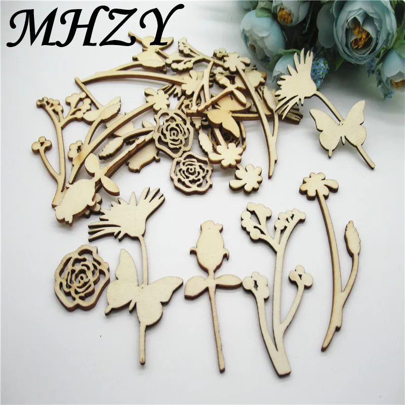 20/30pcs 25-75mm Natural Shorting a variety of flowers Pattern wood Art Collection Craft Handmade for Home decoration diy Q52