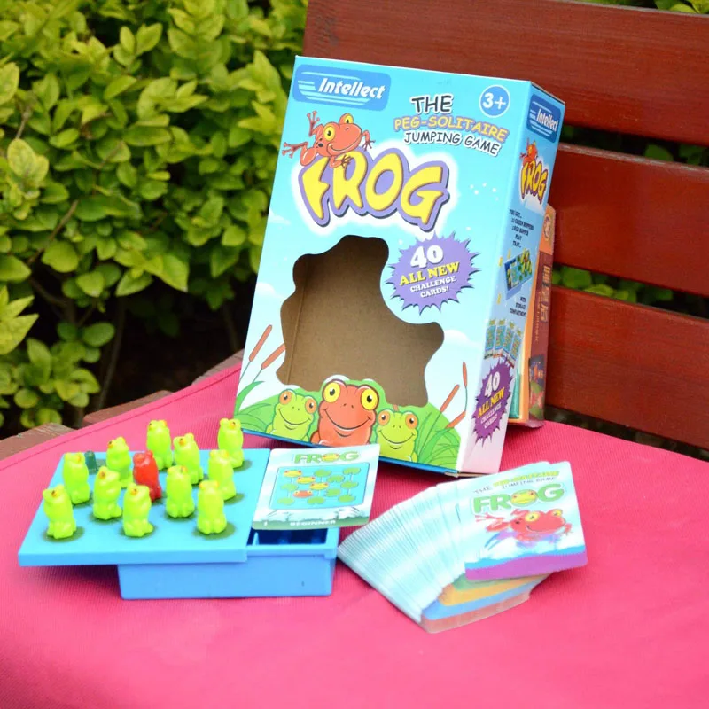 Intellect Chess Game Toys Frog Jumping games children educational logic model Brain teaser brick puzzle with 40 challenge cards