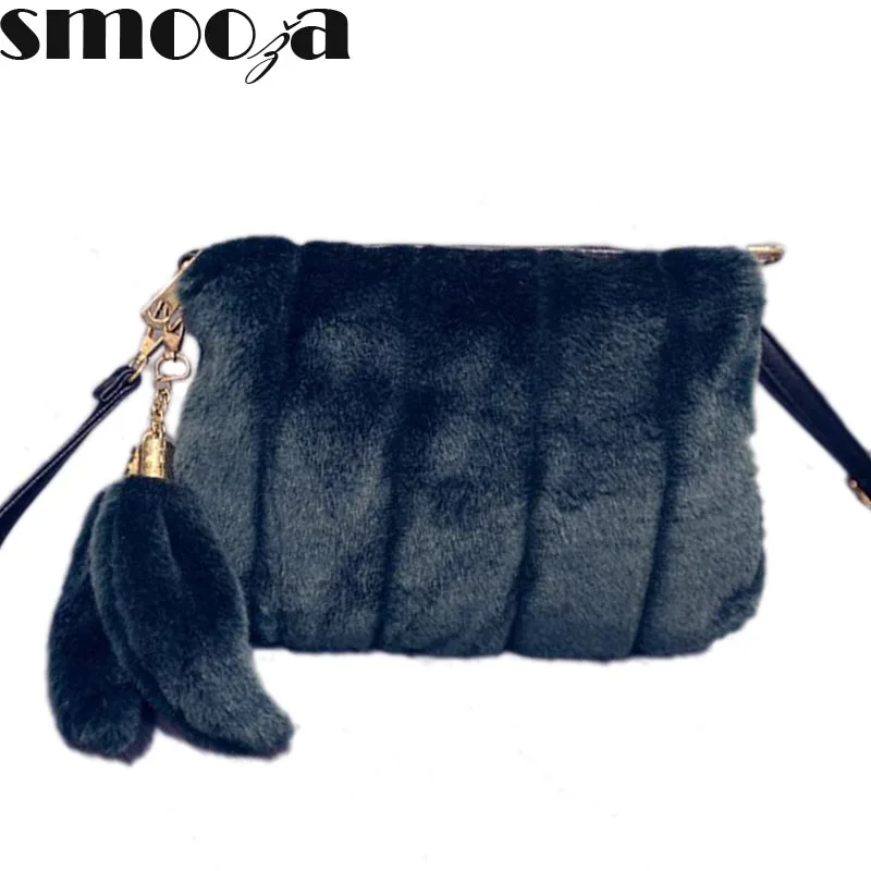 

SMOOZA Hot Luxury Faux Fur Women Messenger Bags Handbag Designer Female Small Winter Women Ladies Crossbody Tote Bags