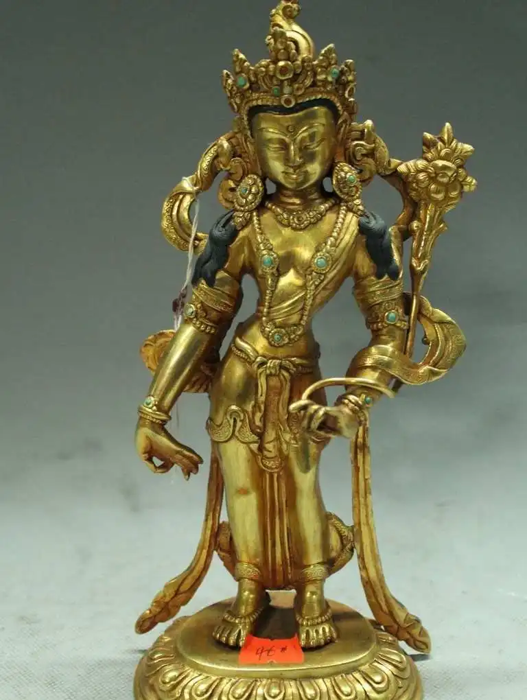 9&quot Tibet Buddhism Temple Bronze 24K Gold Lotus Flower Hand Kwan-Yin Buddha | Дом и сад
