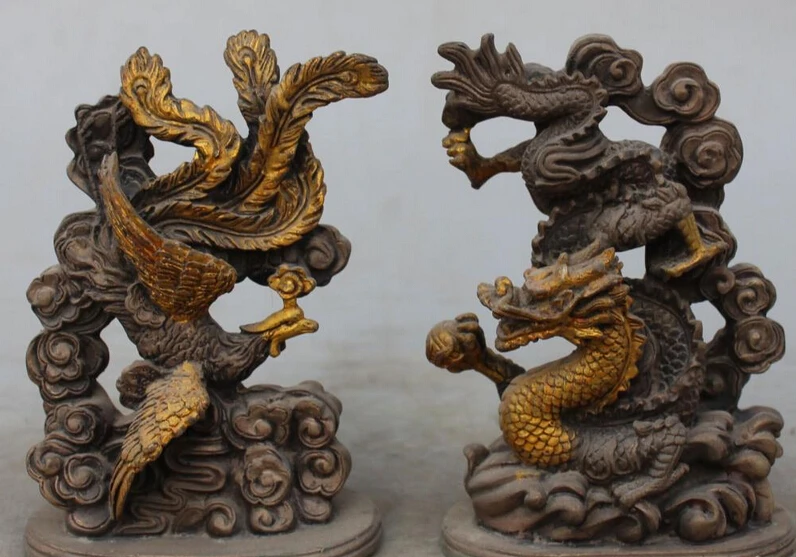 

Old Chinese Silver Carving Wealth Lucky Dragon Phoenix Animal Decoration Statue S0708 Discount 35%