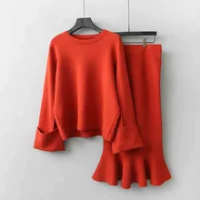 Осенний джемпер, свитер для женщин, офисный элегантный вязаный пуловер+ юбка-карандаш, комплекты из 2 предметов, свитер, топы и длинные юбки, C3674