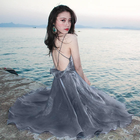 

Sexy Backless Summer Dress Women Spaghetti Strap Solid Swing Dress Vestidos Mujeres Robe Femme Robe Longue Sundress