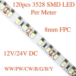 5 м много, светодио дный Гибкая light 3528, 120 шт. светодио дный за метр, 12 В/24 В, ww (3000-3500 К)/pw (4000-4500 К) /cw (5500 К 6500)