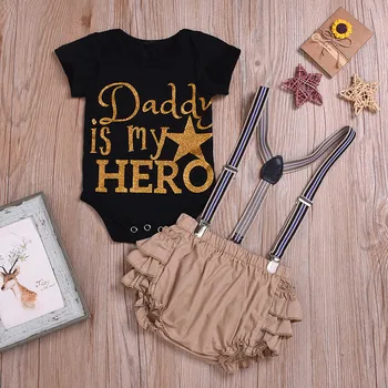 

Kids Baby Girl Father's Day Letter Print Romper Bodysuit Ruffled Overall Outfit Daddy Is My Hero Bebes Ropa Recien Nacidos