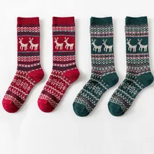 2 пары новых зимних рождественских носков с лося средней длины, хлопковые женские теплые рождественские носки в стиле ретро, красивые модные носки с украшением# ss