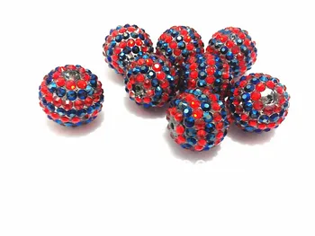 

20mm 100pcs/lot Red With Dark Blue Striped Resin Rhinestone Ball Beads,Chunky Beads For Kids Jewelry Making