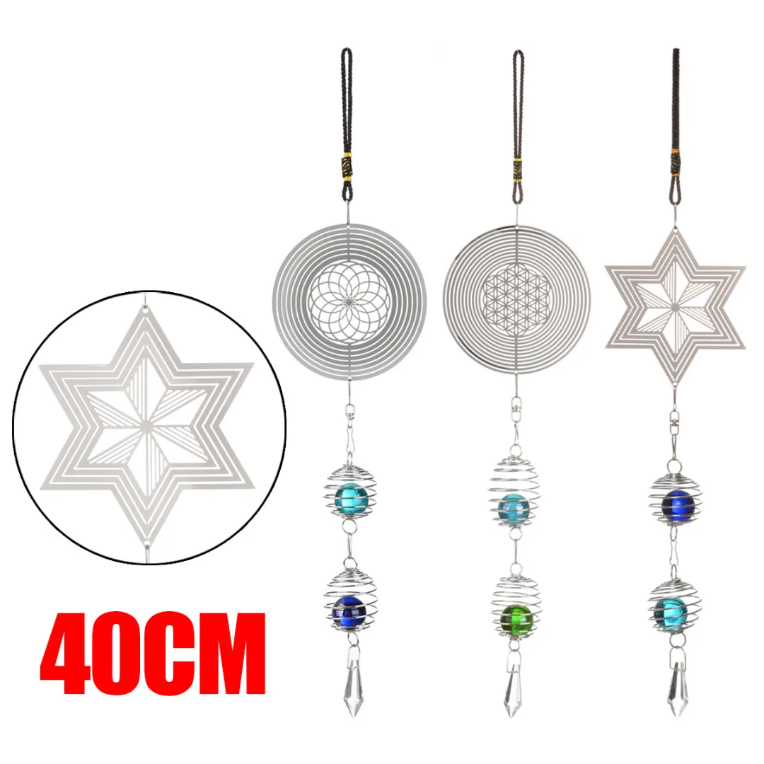 

3D Metal Hanging Wind Chime Wind Spinner Helix Tail Ball Center Household Wind Chimes Hanging Decorations