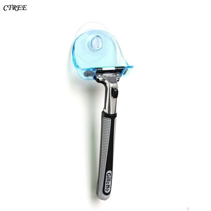 

CTREE Hot Wall-mounted Razor Rack/Holder Clear Blue Plastic Super Suction Cup Men Washable Shaver Storage Rack Bathroom Tool C69