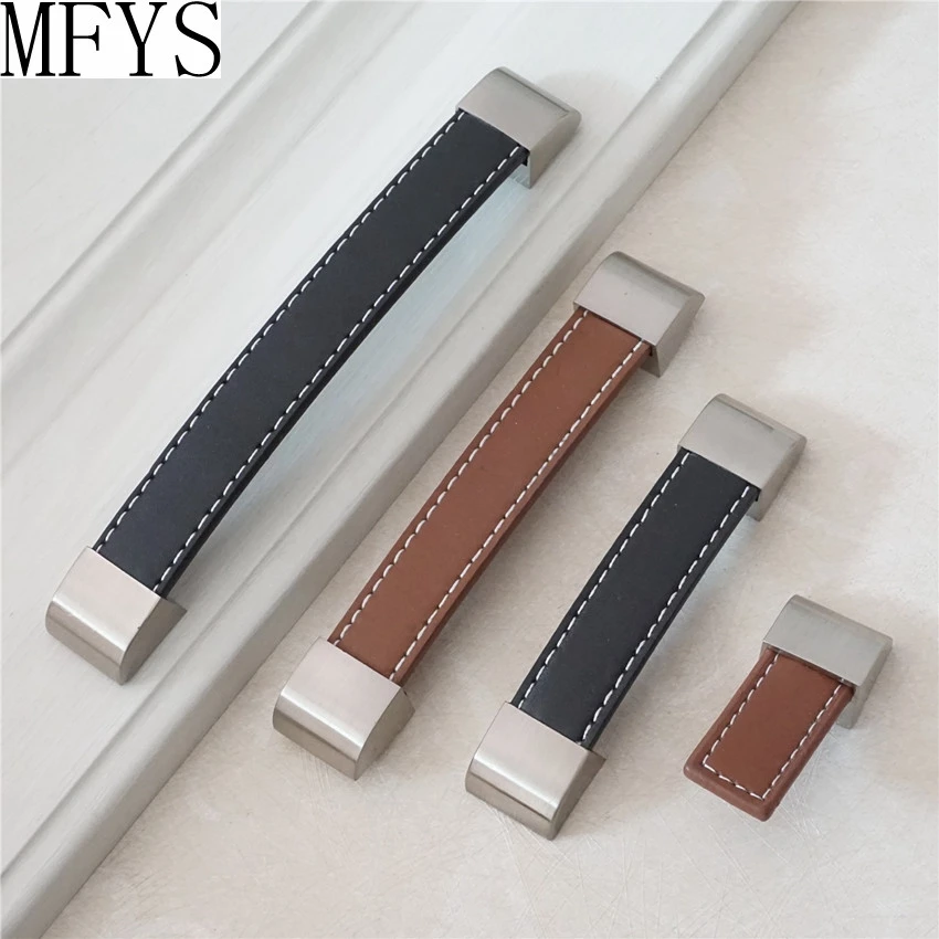 

3.75'' 5'' 6.3'' Leather Handle Drawer Knob Pull Door Handle Knob Black Brown Cupboard Handle Cabinet Knob Furniture Decorative
