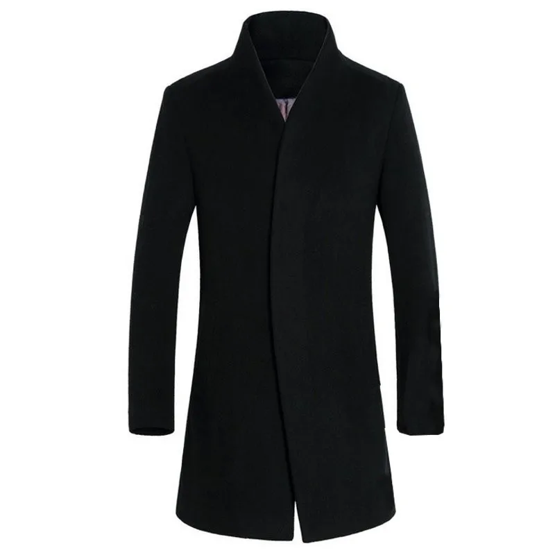 Модные мужские куртки, верхняя одежда, Тренч, шерстяные пальто, длинные шерстяные пальто, ветровка, теплое зимнее пальто, повседневная мужская одежда Hombre - Цвет: Black Coats
