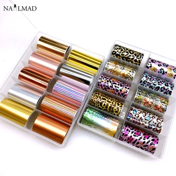 

10style/set 4*100cm Holographic Nail Art Transfer Foil Stickers Paper Starry AB Color UV Gel Leopard Nail Decals Metal Color