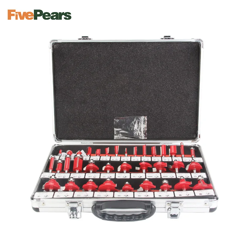 Economici FivePears 35pcs 8 millimetri Router Bit Set Professionale Shank Carburo di Tungsteno Router Bit Cutter Set Con Cassa di Legno Per di legno