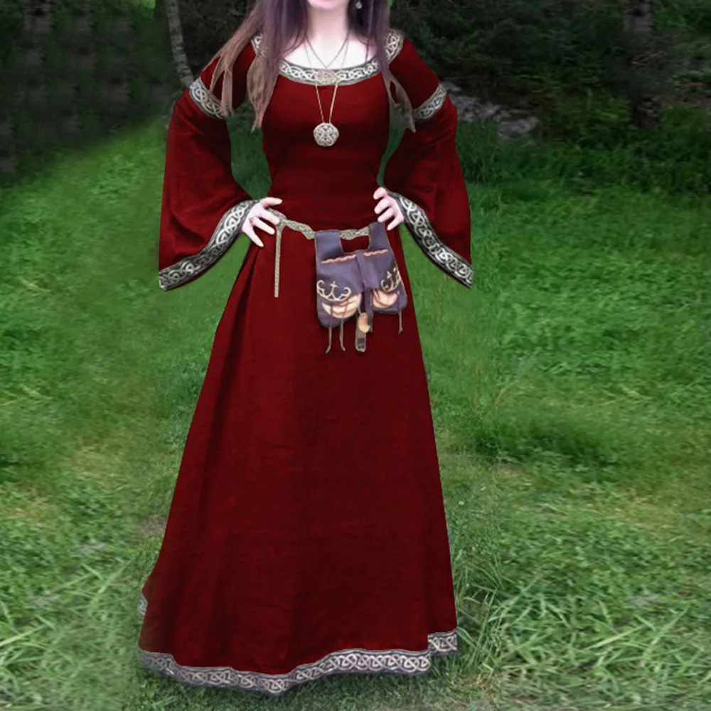 

Women Medieval Dress Renaissance Fit Irregular Long Sleeve Cosplay Maxi Dress Medieval vintage style dress dress female autumn