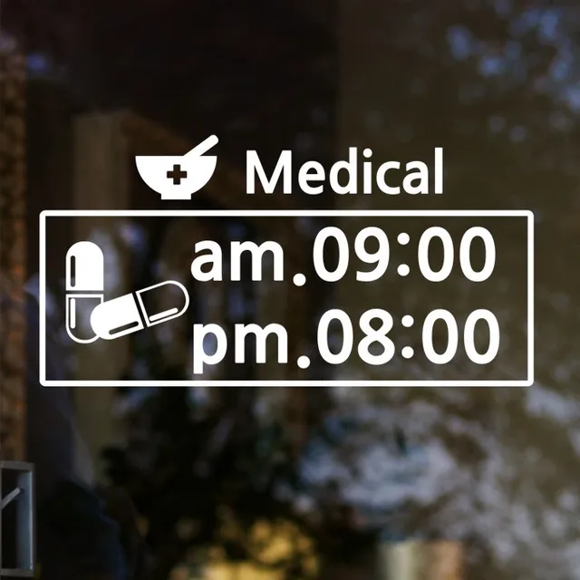 Medical Vinyl Wall Decal Chemist's Shop Open and Close Time Clinic