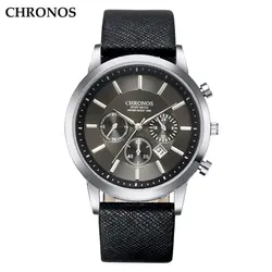 CHRONOS Для мужчин наручные часы PU Кожаный ремешок кварцевые часы Для Мужчин's Бизнес смотреть мужской часы Relogio Masculino