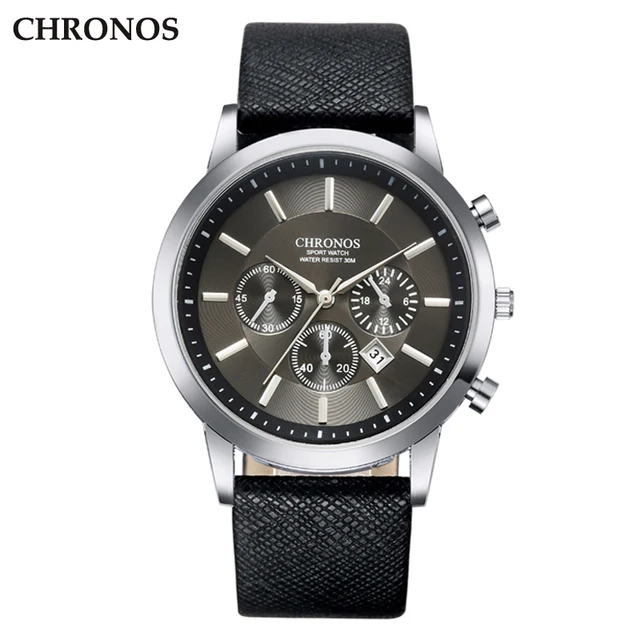 CHRONOS Men Wrist Watch Leather Strap Quartz Watches Men's Business Watch Male D CHRONOS Men Wrist Watch Leather Strap Quartz Watches Men's Business Watch Male D