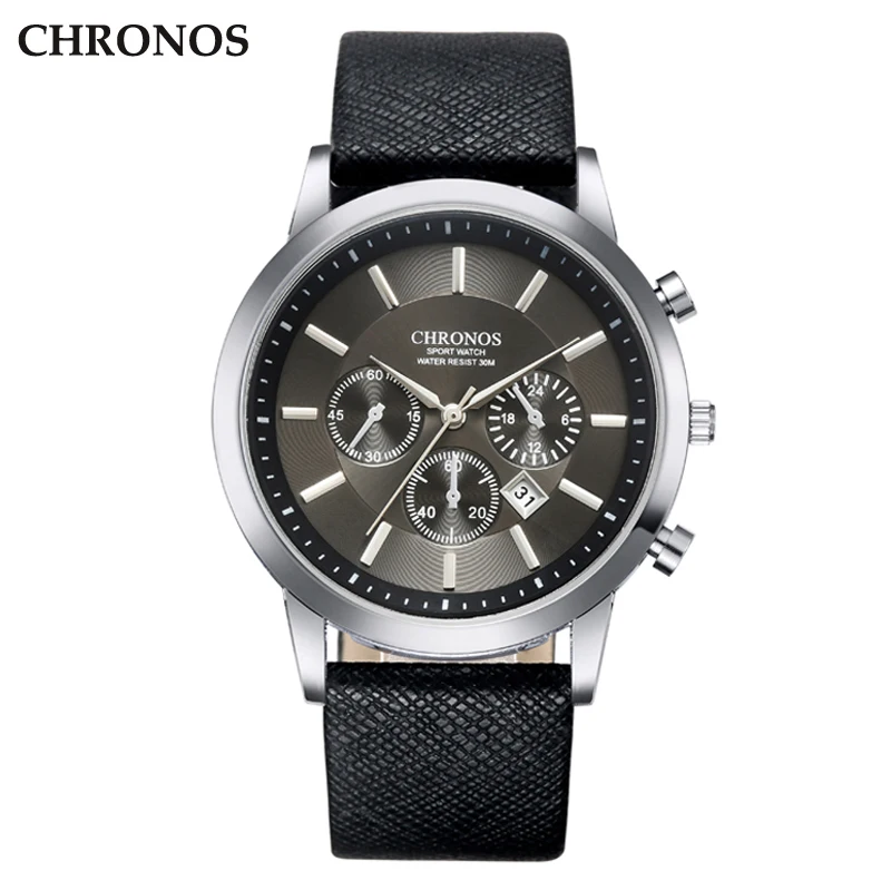 Часы CHRONOS мужские кварцевые с кожаным ремешком|watch brand|watch brand menwatch men |