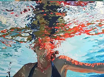 

Modern handmade painting girl swimming on oil painting canvas for home decor and wall art poster