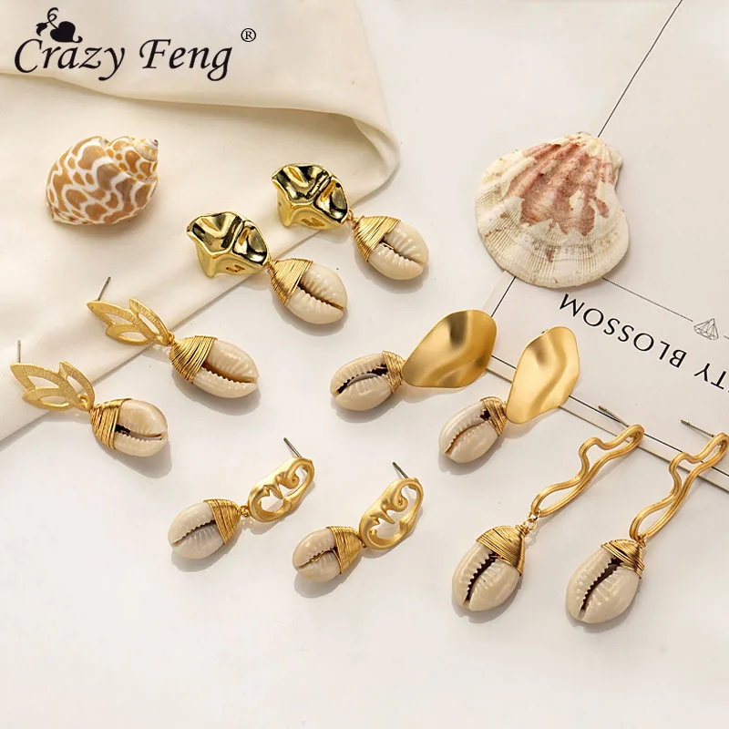 

2019 Bohemian Natural Shell Earrings Fashion Geometric Pendientes for Women Earrings Beach Holiday Jewelry Drop Earrings Jewelry